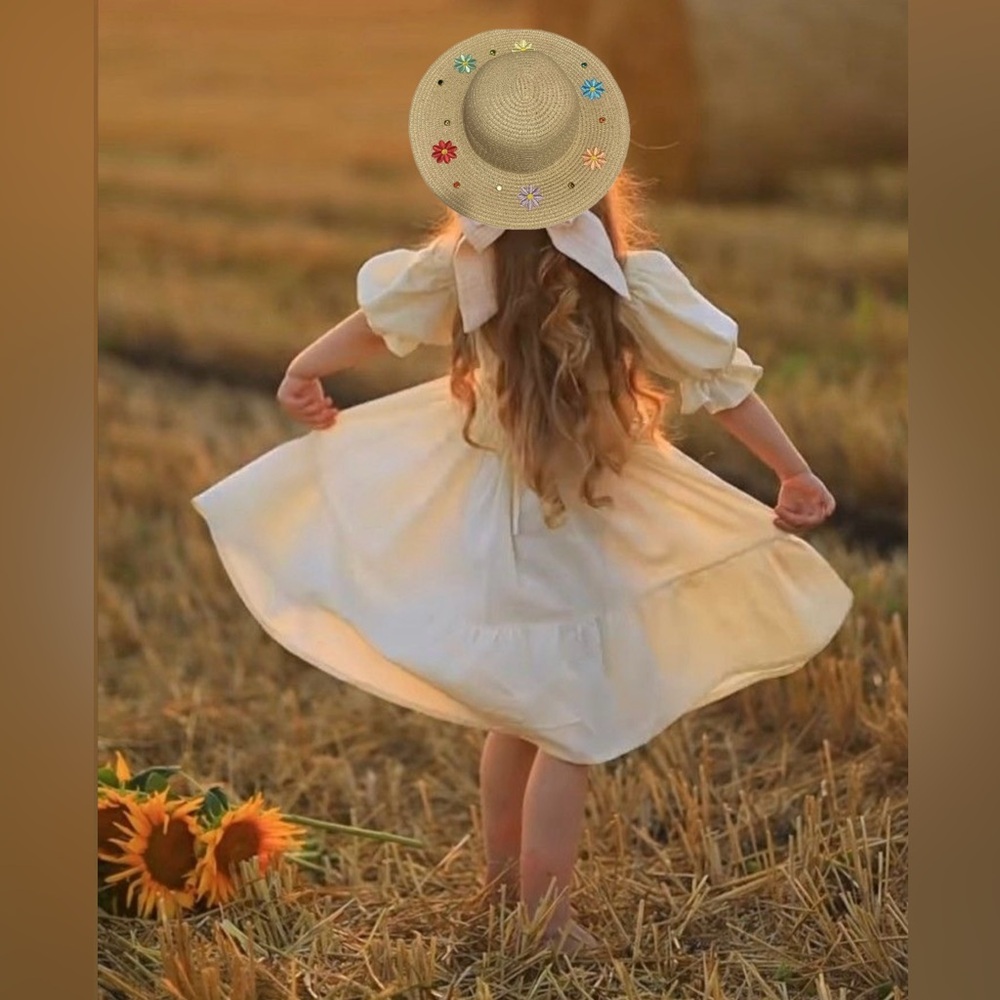 Girls sun hat “The Abigail” w flowers and gems